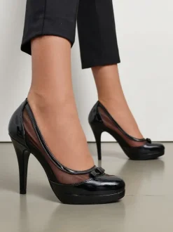 Royalfashion Lakierowane damskie czółenka na szpilce z siateczką Ellona