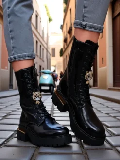 Royalfashion Lakierowane damskie botki typu workery Tesiolle