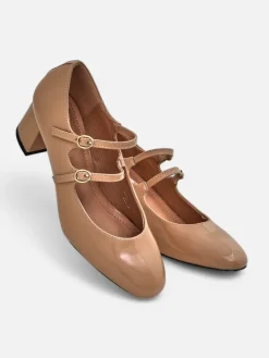 Royalfashion Lakierowane damskie czółenka na słupku z paseczkami Ovigs