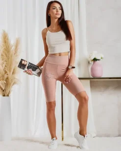 Royalfashion Legginsy damskie kolarki w kolorze jasnobrązowym