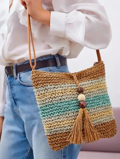 Royalfashion Mała słomiana torebka damska Stripe Charm Mini