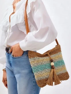 Royalfashion Mała słomiana torebka damska Stripe Charm Mini