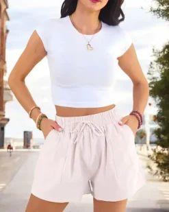 Royalfashion Materiałowe krótkie spodenki damskie