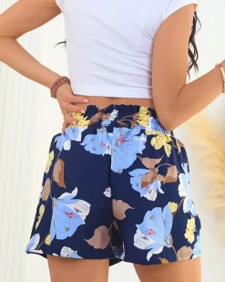 Royalfashion Materiałowe krótkie spodenki damskie w kwiaty