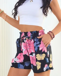 Royalfashion Materiałowe krótkie spodenki damskie w kwiaty