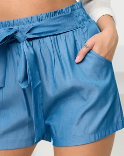 Royalfashion Materiałowe niebieskie krótkie spodenki a'la jeansowe PLUS SIZE