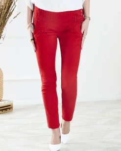 Royalfashion Materiałowe spodnie damskie z niskim stanem w kolorze czerwonym