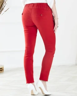 Royalfashion Materiałowe spodnie damskie z niskim stanem w kolorze czerwonym