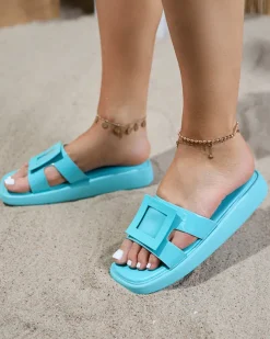 Royalfashion Miętowe damskie klapki z ozdobą Zegora