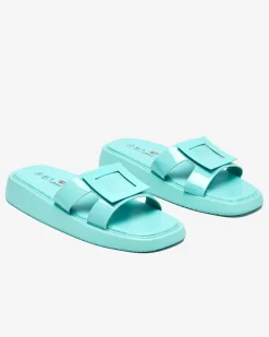 Royalfashion Miętowe damskie klapki z ozdobą Zegora