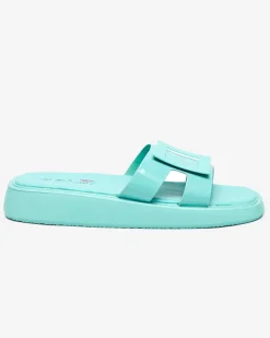 Royalfashion Miętowe damskie klapki z ozdobą Zegora