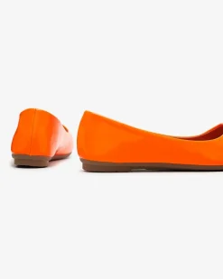 Royalfashion Neonowe pomarańczowe damskie lakierowane baleriny Fama