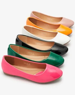 Royalfashion Neonowe pomarańczowe damskie lakierowane baleriny Fama