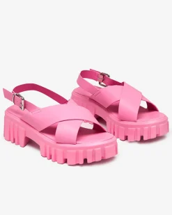 Royalfashion Neonowe różowe damskie sandały na masywnej podeszwie Otida