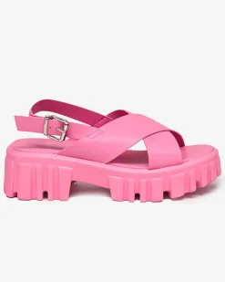Royalfashion Neonowe różowe damskie sandały na masywnej podeszwie Otida