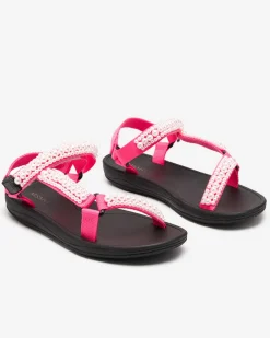 Royalfashion Neonowe różowe damskie sportowe sandały z perełkami Dotiss