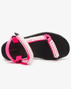 Royalfashion Neonowe różowe damskie sportowe sandały z perełkami Dotiss