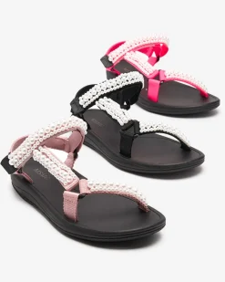 Royalfashion Neonowe różowe damskie sportowe sandały z perełkami Dotiss