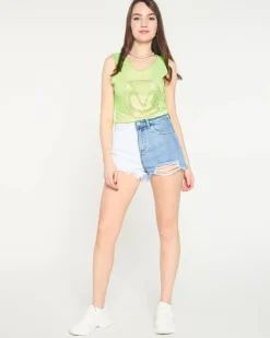 Royalfashion Neonowy zielony top z printem