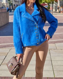 Royalfashion Niebieska damska kurtka z kieszeniami