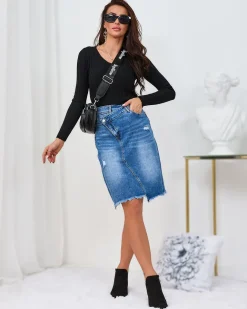 Royalfashion Niebieska jeansowa damska spódnica