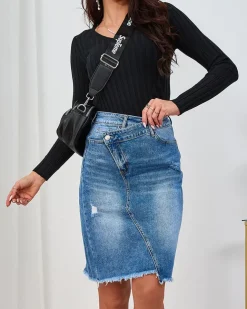 Royalfashion Niebieska jeansowa damska spódnica