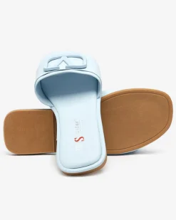 Royalfashion Niebieskie damskie klapki z eko skóry Cartec