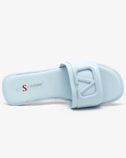 Royalfashion Niebieskie damskie klapki z eko skóry Cartec