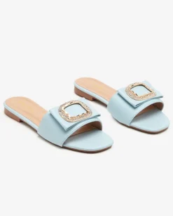 Royalfashion Niebieskie damskie klapki z ozdobą z cyrkoniami Iteria