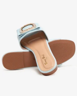 Royalfashion Niebieskie damskie klapki z ozdobą z cyrkoniami Iteria