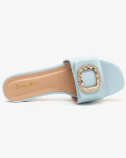 Royalfashion Niebieskie damskie klapki z ozdobą z cyrkoniami Iteria