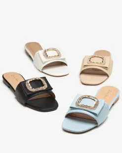 Royalfashion Niebieskie damskie klapki z ozdobą z cyrkoniami Iteria