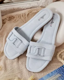 Royalfashion Niebieskie damskie klapki z klamerką Rydr