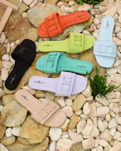 Royalfashion Niebieskie damskie klapki z klamerką Rydr