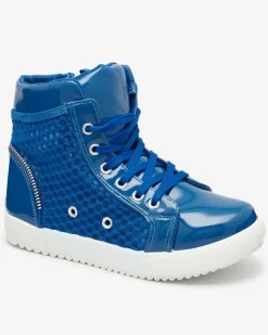 Royalfashion Niebieskie dziewczęce wysokie tenisówki Borris