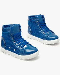 Royalfashion Niebieskie dziewczęce wysokie tenisówki Borris