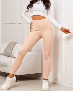 Royalfashion Ocieplane legginsy damskie prążkowane