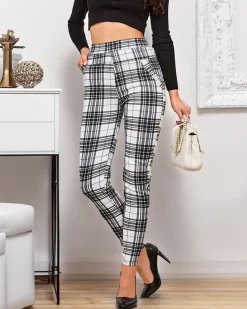 Royalfashion Ocieplane tregginsy damskie w kratę