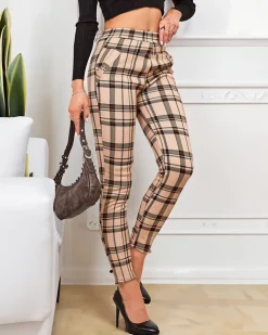 Royalfashion Ocieplane tregginsy damskie w kratę