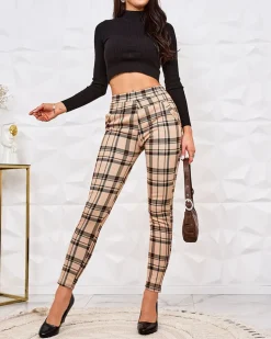Royalfashion Ocieplane tregginsy damskie w kratę