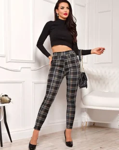 Royalfashion Ocieplane tregginsy damskie w kratę