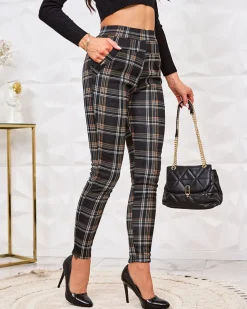 Royalfashion Ocieplane tregginsy damskie w kratę