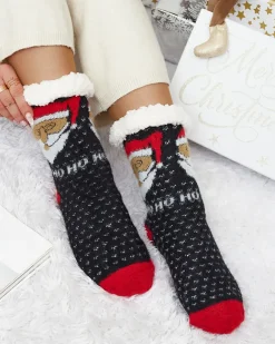 Royalfashion Ocieplane świąteczne czarne damskie skarpetki