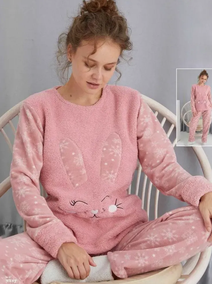 Royalfashion Piżama damska z króliczkiem a'la polarowa