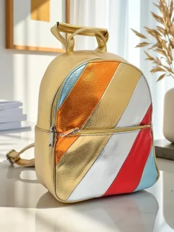 Royalfashion Plecak damski z eko skóry w paski Metallic Stripes