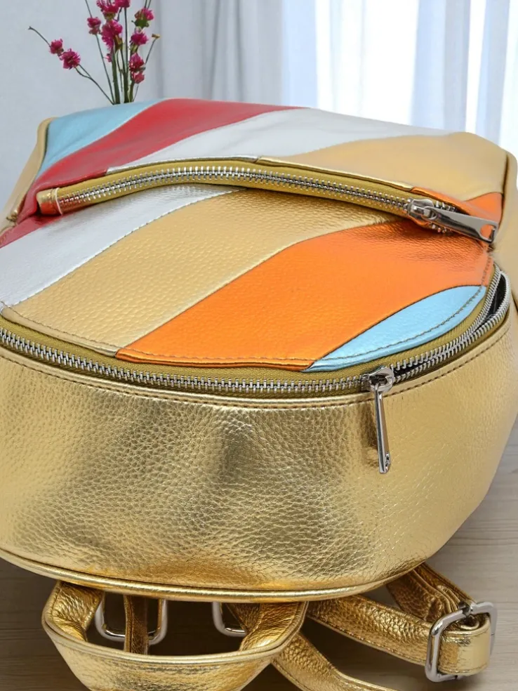 Royalfashion Plecak damski z eko skóry w paski Metallic Stripes