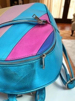 Royalfashion Plecak damski z eko skóry w paski Metallic Stripes