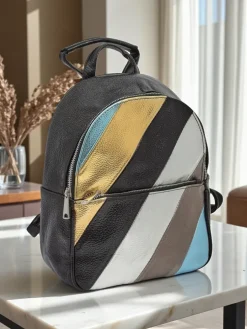 Royalfashion Plecak damski z eko skóry w paski Metallic Stripes