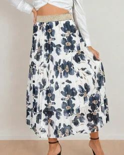 Royalfashion Plisowana damska spódnica midi w kwiaty