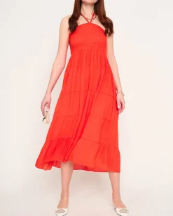 Royalfashion Pomarańczowa sukienka midi PLUS SIZE